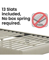 Modern Chevron Upholstered Platform Bed with 14-Slat System – 700 lb Capacity