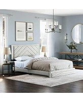 Modern Chevron Upholstered Platform Bed with 14-Slat System – 700 lb Capacity