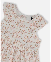 Deux par Baby Girls Printed Organic Cotton Tunic And Leggings Set White With Pink Flowers