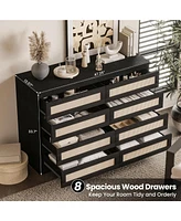 gaomon 8 Drawer Double Dresser for Bedroom, Rattan Chest of Dressers
