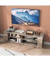 Gouun Wooden Tv Stand with 8 Open Shelves for TVs up to 65 Inch Flat Screen