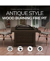 Four Seasons Courtyard Antique Style Wood Burning Fire Pit with Slate Top Table