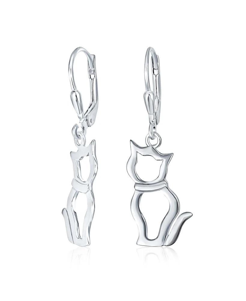 Bling Jewelry Best Friend Animal Lover Dangle Earrings Sterling Silver Cat Design