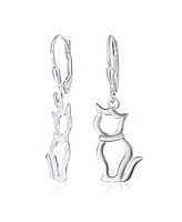 Bling Jewelry Best Friend Animal Lover Dangle Earrings Sterling Silver Cat Design