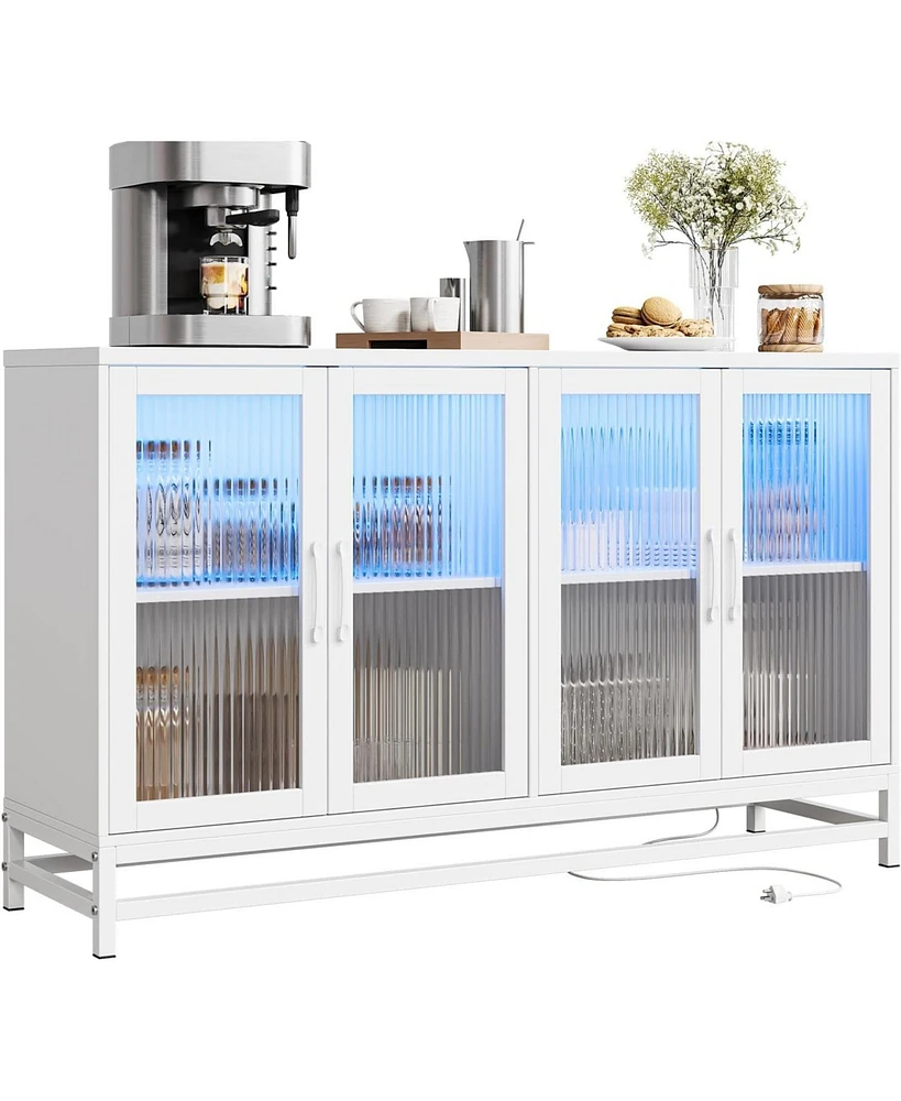 gaomon Wood Accent Kitchen Coffee Bar Cabinet with 4 Doors and Adjustable Shelves