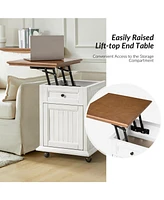 Hulala Home Yeran Traditional End Table with Hooded Caster Wheels and Adjustable Shelves
