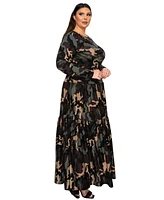 L I V D Plus Silvestra Camo Tiered Maxi Dress