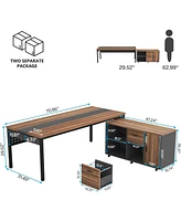 Tribesigns 70.8" Large Executive Office Desk and 47" Lateral File Cabinet Combo, L-Shaped Computer 2 Piece Business Furniture with Drawers Sh