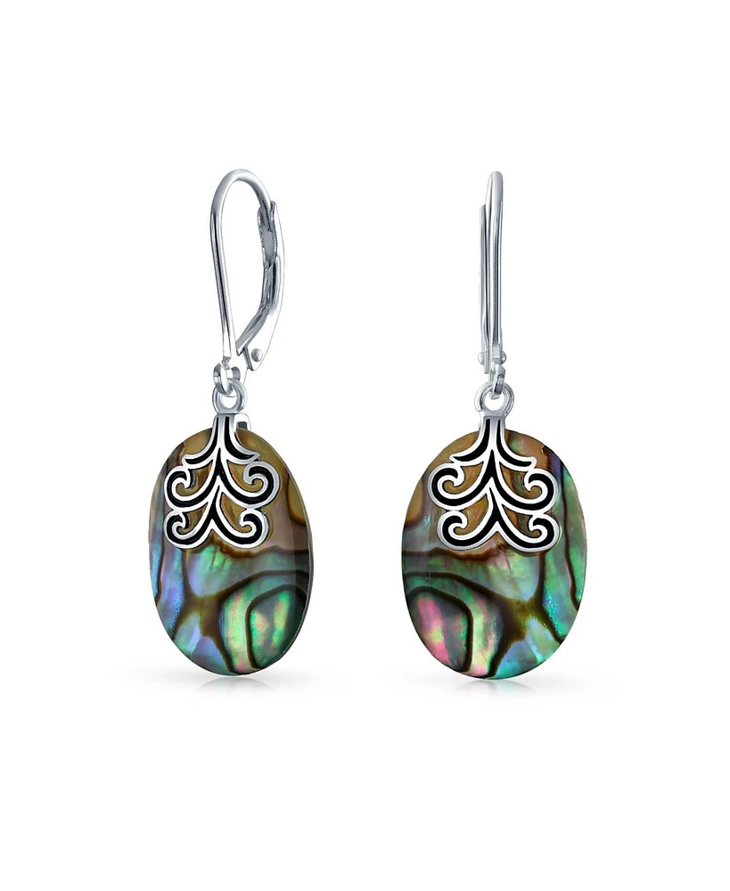 Bling Jewelry Oval Rainbow Abalone Shell Swirl Dangle Earrings in Sterling Silver