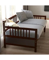 Gymax Twin Wooden Slats Daybed Frame Support Platform W/Rails Cherry
