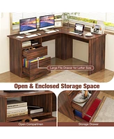 Gouun L-Shaped Computer Desk with Letter File Drawer