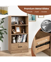 Gouun 4-Tier Storage Bookcase with Open Shelves Drawer and Anti-toppling Device