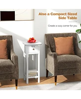 Gouun 2 Tier Slim Nightstand Bedside Table with Drawer Shelf