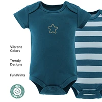 The Peanutshell Short Sleeve Cotton Bodysuits for Baby Boys, Star Stripe