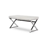 Baxton Studio Herald Modern and Contemporary Stainless Steel and White Faux Leather Upholstered Rectangle Bench