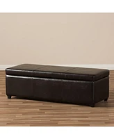 Baxton Studio Dark Brown Faux Leather Storage Bench Ottoman with Stitching