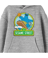 Sesame Street Boys Cookie Monster Surfing With Logo Youth Athletic Heather Gray Graphic Hoodie-xl