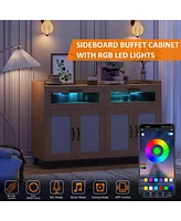 gaomon Sideboard Buffet Cabinet With Power Outlet & Led Light