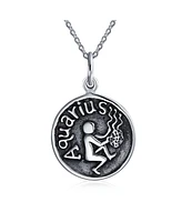 Bling Jewelry Aquarius Zodiac Sign Astrology Horoscope Round Medallion Pendant For Men Women Necklace Antiqued Sterling Silver