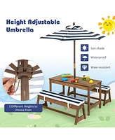 Gouun Kids Picnic Table and Bench Set with Cushions and Height Adjustable Umbrella