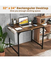 Gouun 32 Inch Home Office Desk with Charging Station Storage Bag and Headphone Hook