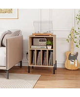 Gouun Record Player Stand with Record Storage Shelf and Charging Station