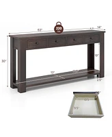 Gouun 63 Inches Farmhouse Entryway Table with 4 Storage Drawers and Open Shelf