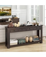 Gouun 63 Inches Farmhouse Entryway Table with 4 Storage Drawers and Open Shelf