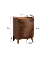 Lovmor Mid-Century Freestanding Bathroom Cabinet Vanity with Storage, Particleboard Frame Wood Grain Laminate