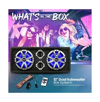 Pyle Dual Subwoofer Box System, 12'' Vented Enclosure, 1200W Max, Led Lights