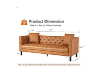 81" Leather Couch for Living Room, Modern Sofa Couches with Deep Seats and 2 Pillows, 3 Seater Sofa with Handmade Button Tufted, Brown Chesterfield So