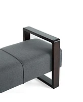 The Pop Home Sleek Long Ottoman Bench, Gray Linen Upholstery with Wooden Legs-The Pop Home