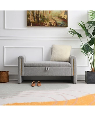 The Pop Home Modern Teddy Bed End Bench with Storage and Arms, Upholstered Foot Rest Stool, Comfy Vanity Bench-The Pop Home