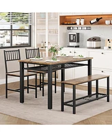 gaomon Kitchen Table Chairs Set for 4 with 2 Chairs and Bench, 4 Pieces Dining Table Set with Storage Rack & Metal Frame, Kitchen Table Set with for S