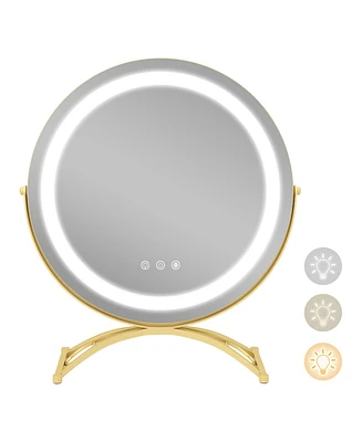 Gouun Round Led Vanity Mirror with 3-Color Lighting and Adjustable Brightness