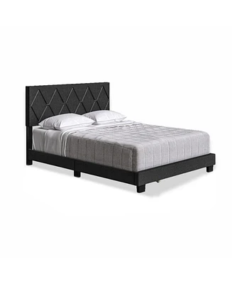 Boyd Sleep Rhombus Upholstered Platform Bed with Headboard, Mattress Foundation Strong 4 Wood Slat Supports, Box Spring Required