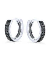 Bling Jewelry Black Pave Cz Cubic Zirconia Micro Pave 2 Row Huggie Hoop Earrings .925 Sterling Silver .30 inch Diameter