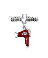 Bling Jewelry Hair Dryer Dangle Charm Bead for Stylists Red Enamel Sterling Silver Bracelet