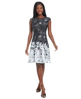 London Times Petite Floral-Print Fit & Flare Dress