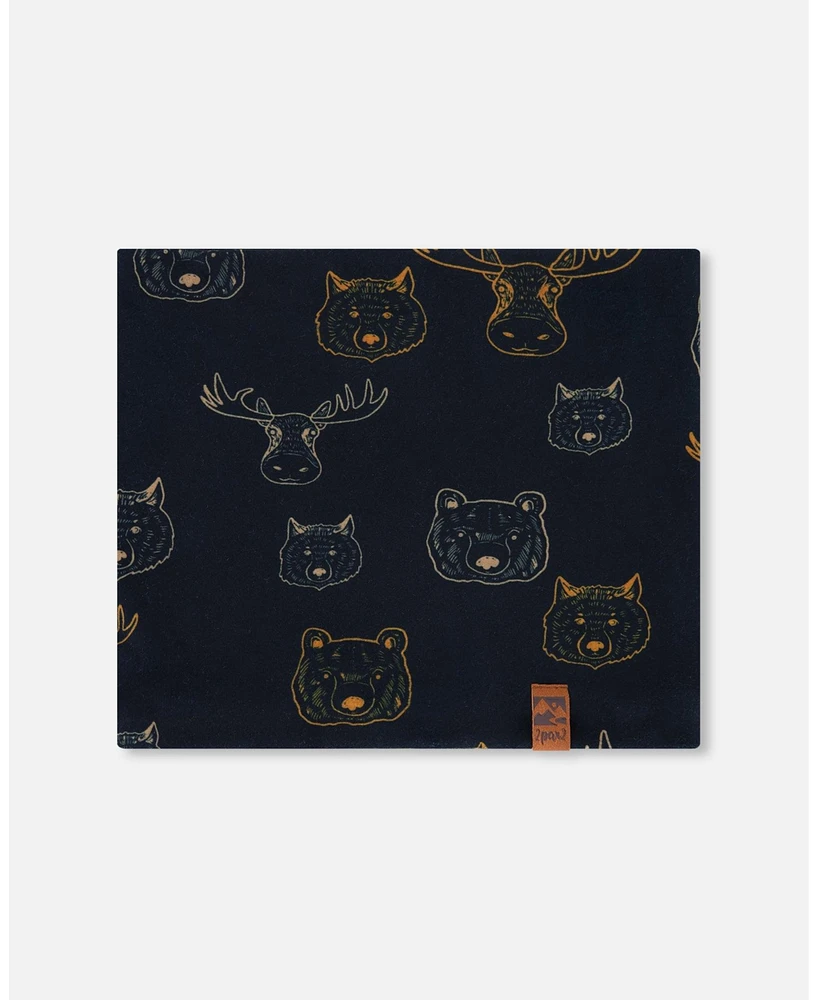 Deux par Deux Baby Boys Printed Neck Tube Beige Animals On Black Background