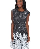 London Times Petite Floral-Print Fit & Flare Dress