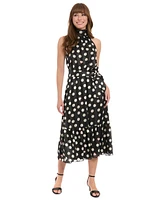 London Times Women's Petite Heart Print Halter Midi Dress
