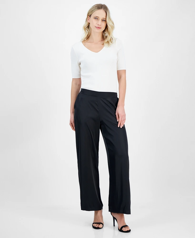 T Tahari Women's Pull-On Wide-Leg Ankle Pants