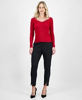 T Tahari Rhinestone Sweetheart-Neck Rib-Knit Sweater