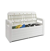 Toomax Foreverspring Deck Patio Garden Storage Box Chest Bench, 70 Gallon White