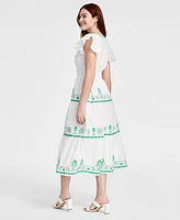 Adrianna by Papell Women's Cotton Embroidered Midi Dress