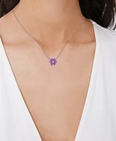 Macy's Amethyst (1/3 ct. t.w.) & Lab Grown White Sapphire Accent Flower 18" Necklace in Sterling Silver