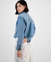 And Now This Women's Mock-Neck Cropped Denim Jacket, Exclusively at Macy's