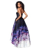 Betsy & Adam Petite Strapless High-Low Ball Gown