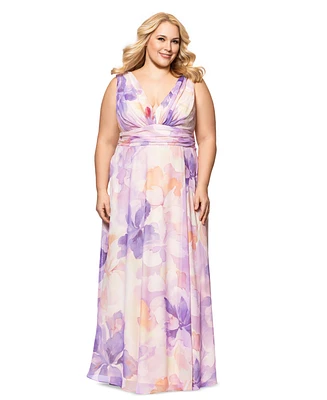 Betsy & Adam Plus Sleeveless V-Neck Floral Dress